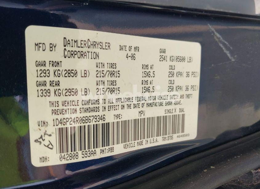 Photo 9 of 2006 Dodge Grand CARAVAN SE (VIN 1D4GP24R06B679346)