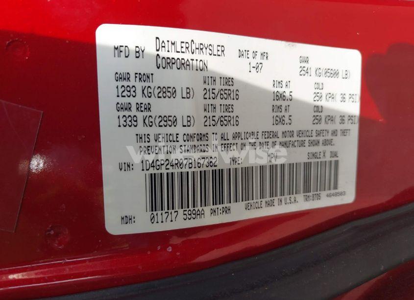 Photo 9 of 2007 Dodge Grand CARAVAN SE (VIN 1D4GP24R07B167362)