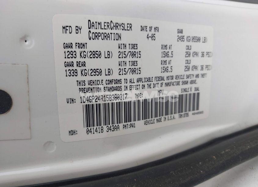 Photo 9 of 2005 Dodge Grand CARAVAN SE (VIN 1D4GP24R15B380317)