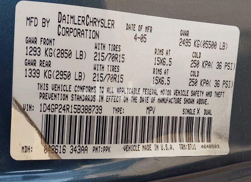 Photo 9 of 2005 Dodge Grand CARAVAN SE (VIN 1D4GP24R15B388739)