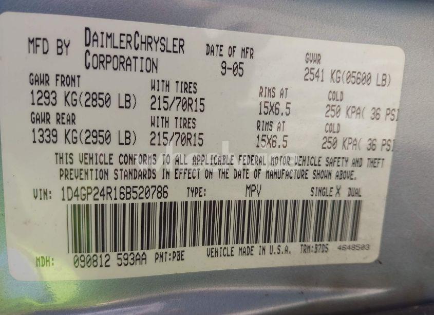 Photo 9 of 2006 Dodge Grand CARAVAN SE (VIN 1D4GP24R16B520786)