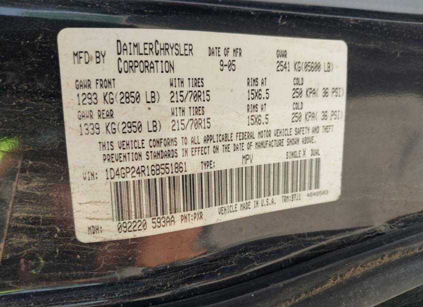 Photo 9 of 2006 Dodge Grand CARAVAN SE (VIN 1D4GP24R16B551861)
