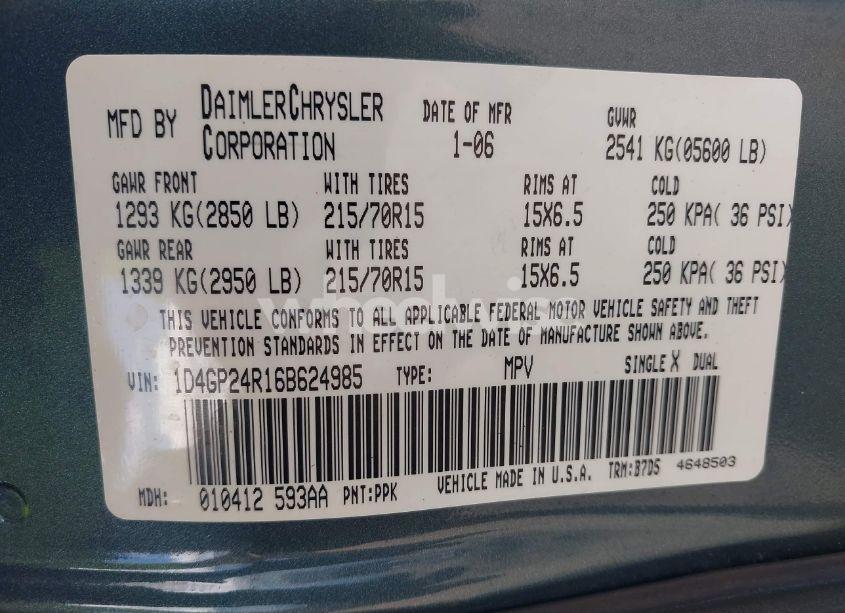 Photo 9 of 2006 Dodge Grand CARAVAN SE (VIN 1D4GP24R16B624985)