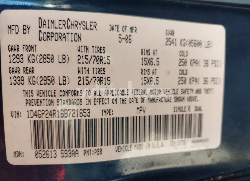 Photo 9 of 2006 Dodge Grand CARAVAN SE (VIN 1D4GP24R16B721653)