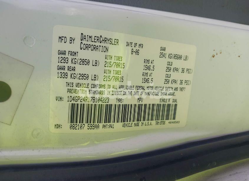 Photo 9 of 2007 Dodge Grand CARAVAN SE (VIN 1D4GP24R17B104223)