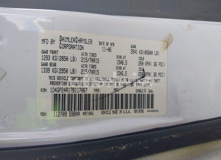 Photo 9 of 2007 Dodge Grand CARAVAN SE (VIN 1D4GP24R17B117067)