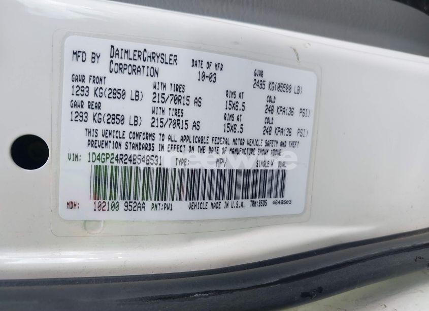 Photo 9 of 2004 Dodge Grand CARAVAN SE (VIN 1D4GP24R24B548531)