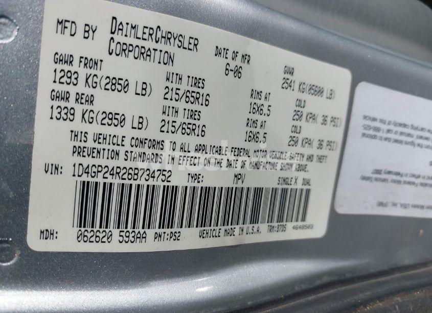 Photo 9 of 2006 Dodge Grand CARAVAN SE (VIN 1D4GP24R26B734752)