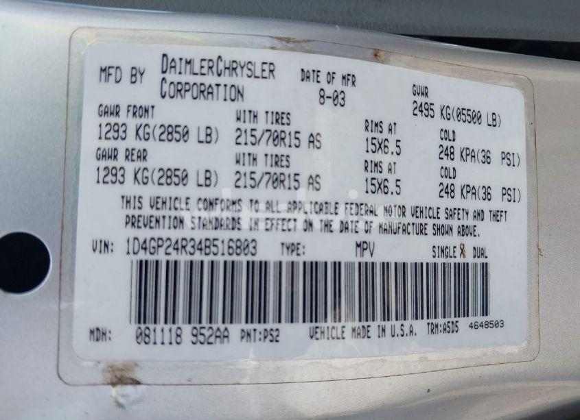 Photo 9 of 2004 Dodge Grand CARAVAN SE (VIN 1D4GP24R34B516803)