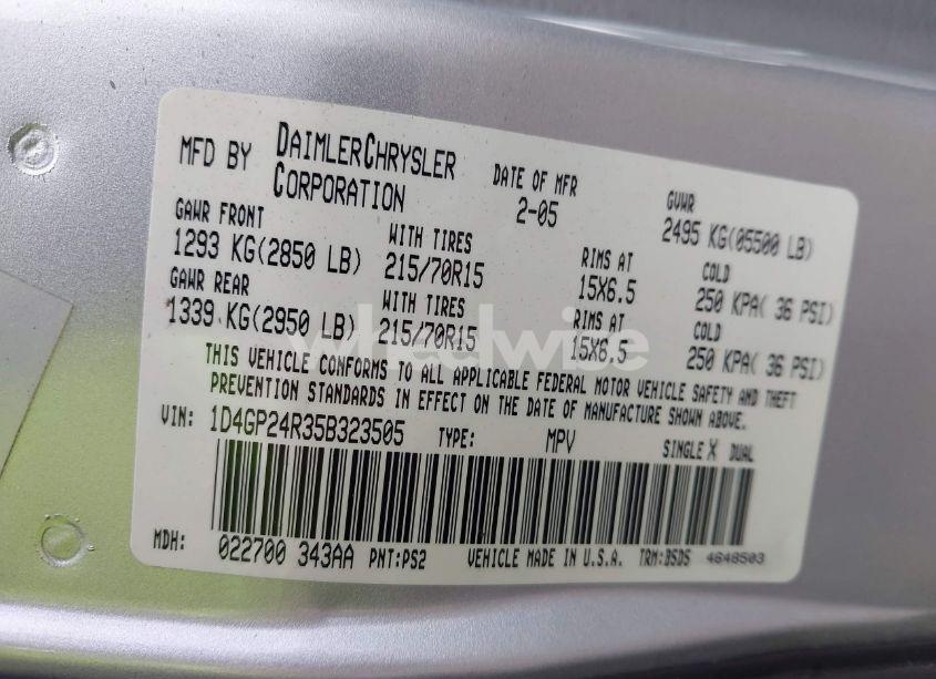 Photo 9 of 2005 Dodge Grand CARAVAN SE (VIN 1D4GP24R35B323505)