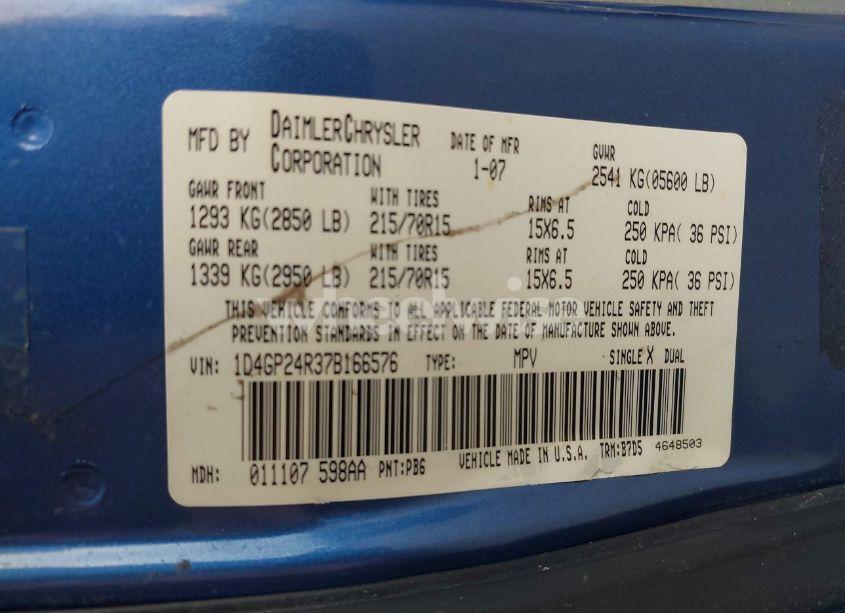 Photo 9 of 2007 Dodge Grand CARAVAN SE (VIN 1D4GP24R37B166576)