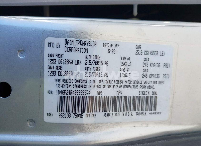 Photo 9 of 2003 Dodge Grand CARAVAN SE (VIN 1D4GP24R43B323574)