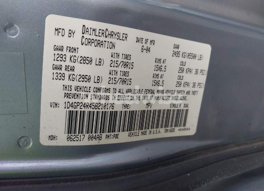 Photo 9 of 2005 Dodge Grand CARAVAN SE (VIN 1D4GP24R45B210176)