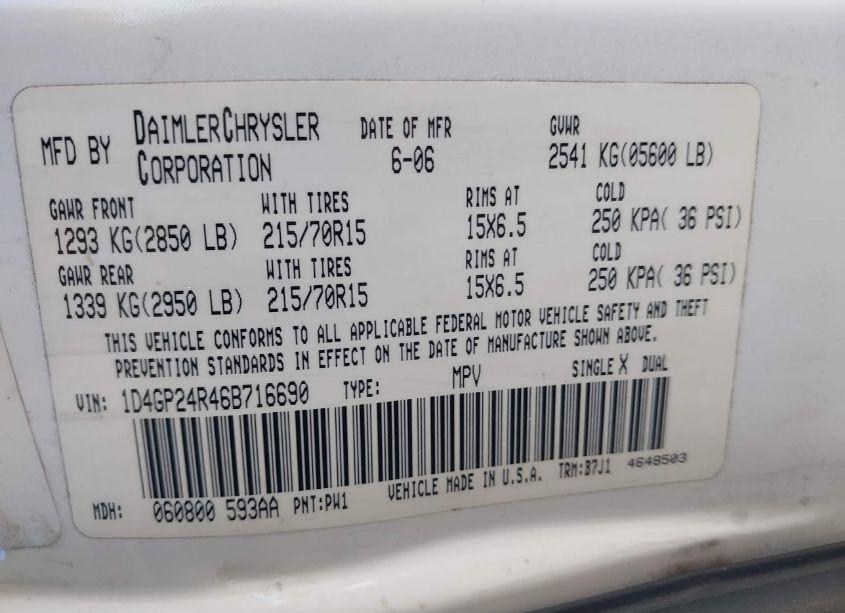 Photo 9 of 2006 Dodge Grand CARAVAN SE (VIN 1D4GP24R46B716690)