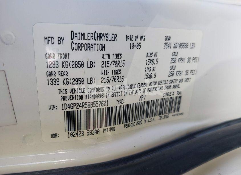 Photo 9 of 2006 Dodge Grand CARAVAN SE (VIN 1D4GP24R56B557601)