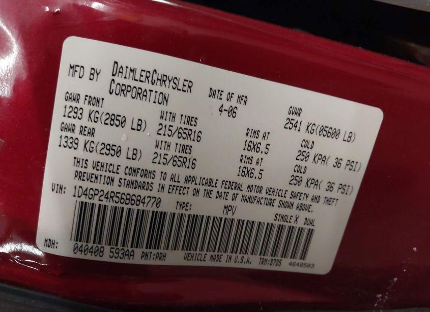 Photo 9 of 2006 Dodge Grand CARAVAN SE (VIN 1D4GP24R56B684770)