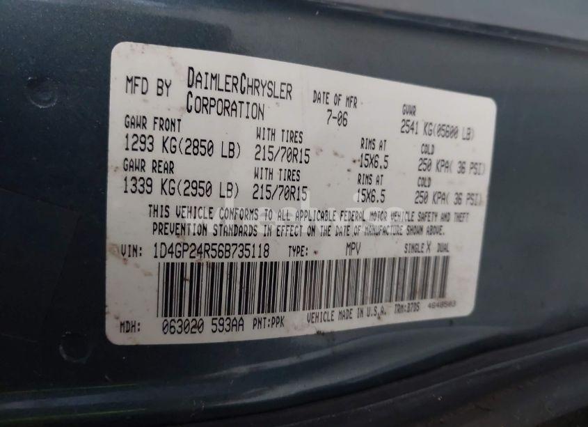 Photo 9 of 2006 Dodge Grand CARAVAN SE (VIN 1D4GP24R56B735118)