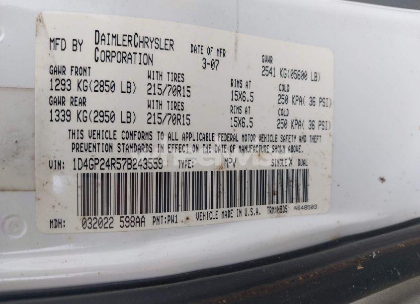 Photo 9 of 2007 Dodge Grand CARAVAN SE (VIN 1D4GP24R57B243559)