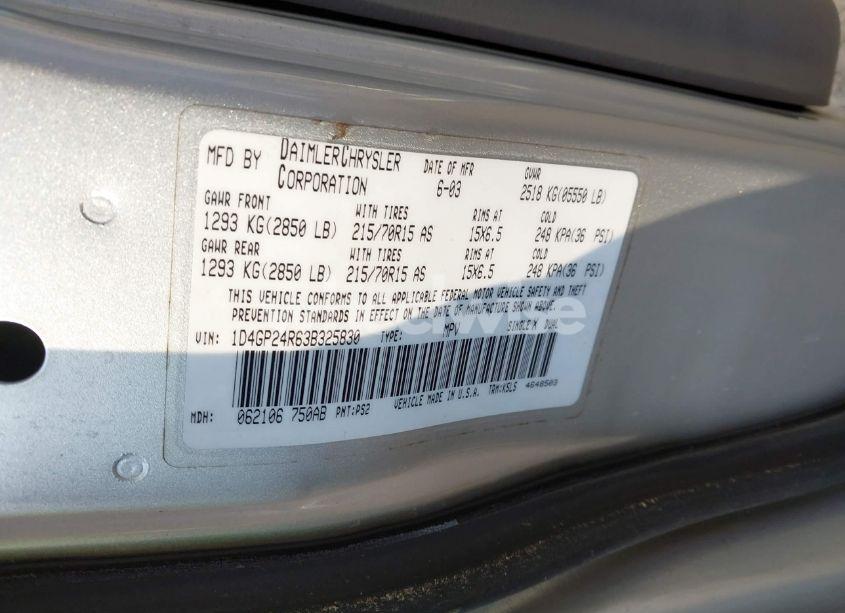 Photo 9 of 2003 Dodge Grand CARAVAN SE (VIN 1D4GP24R63B325830)