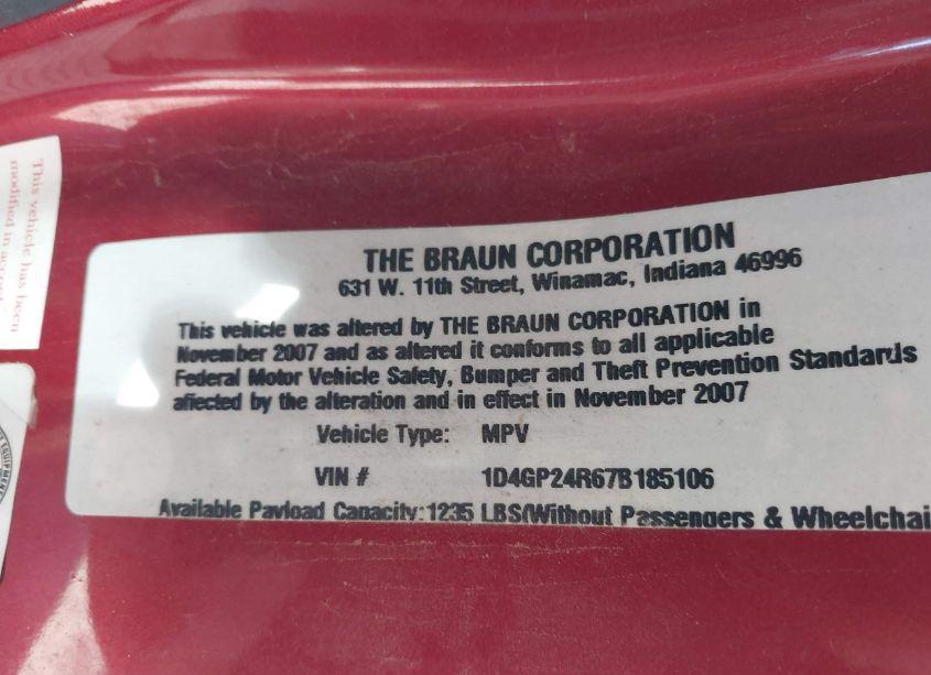Photo 9 of 2007 Dodge Grand CARAVAN SE (VIN 1D4GP24R67B185106)