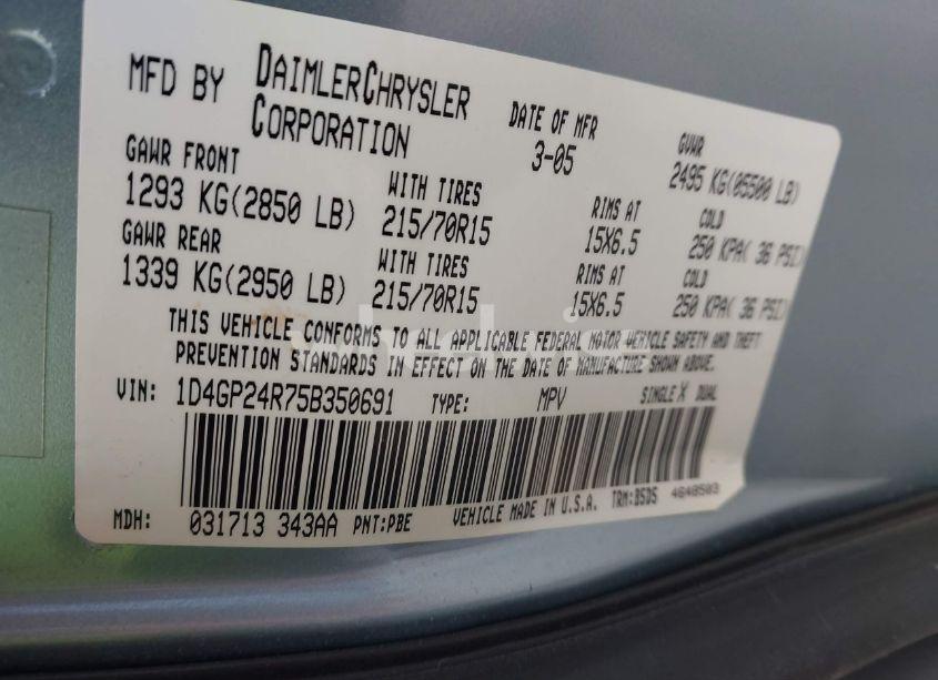 Photo 9 of 2005 Dodge Grand CARAVAN SE (VIN 1D4GP24R75B350691)