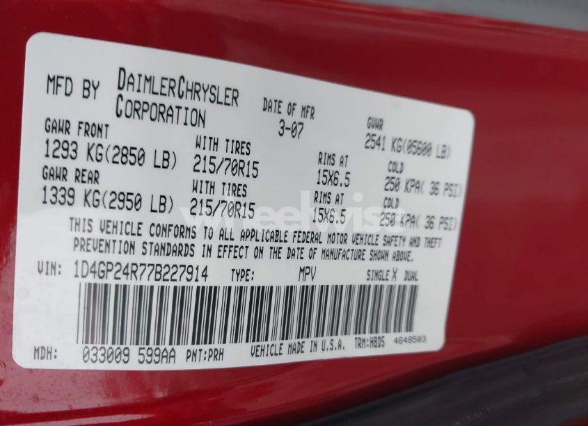 Photo 9 of 2007 Dodge Grand CARAVAN SE (VIN 1D4GP24R77B227914)