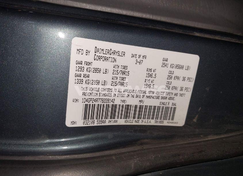 Photo 9 of 2007 Dodge Grand CARAVAN SE (VIN 1D4GP24R77B228142)