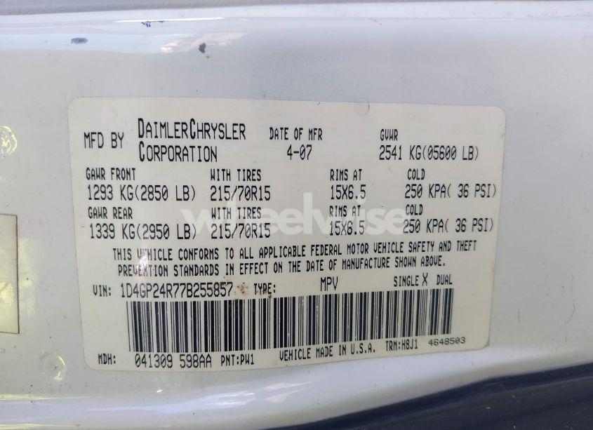 Photo 9 of 2007 Dodge Grand CARAVAN SE (VIN 1D4GP24R77B255857)