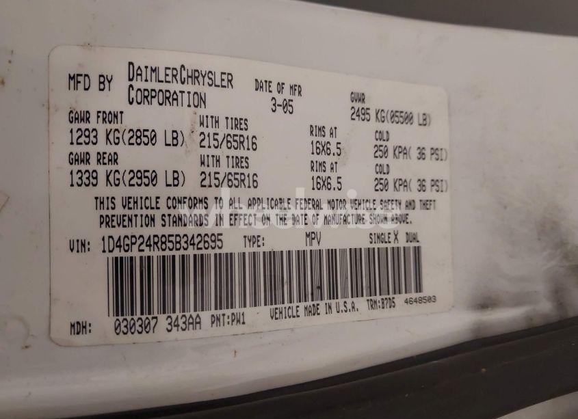 Photo 9 of 2005 Dodge Grand CARAVAN SE (VIN 1D4GP24R85B342695)