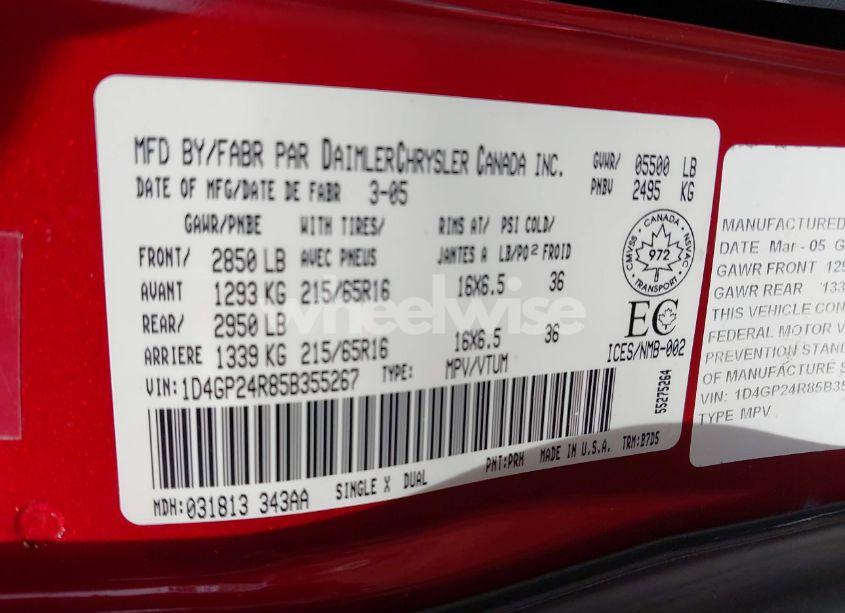 Photo 9 of 2005 Dodge Grand CARAVAN (VIN 1D4GP24R85B355267)