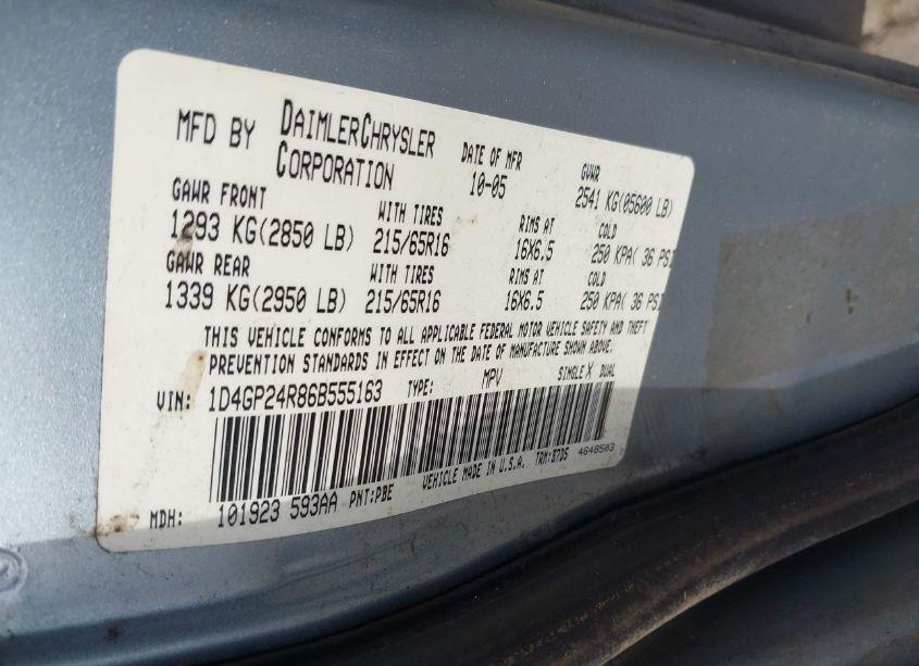 Photo 9 of 2006 Dodge Grand CARAVAN SE (VIN 1D4GP24R86B555163)