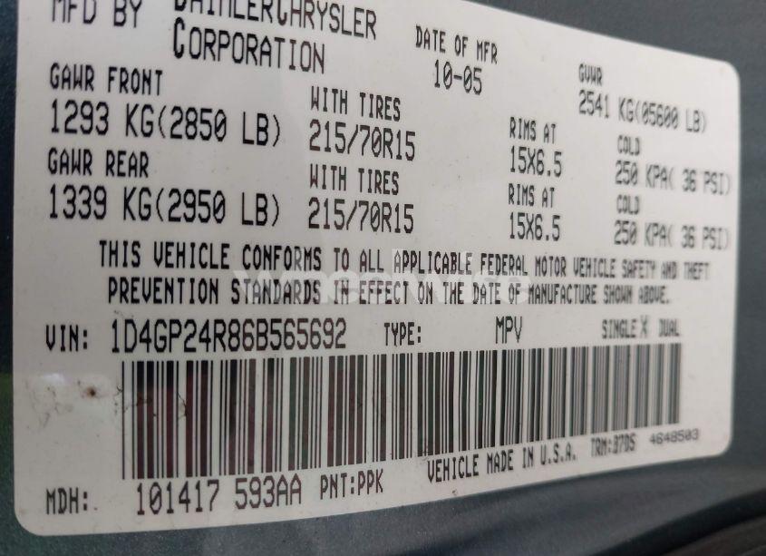 Photo 9 of 2006 Dodge Grand CARAVAN SE (VIN 1D4GP24R86B565692)