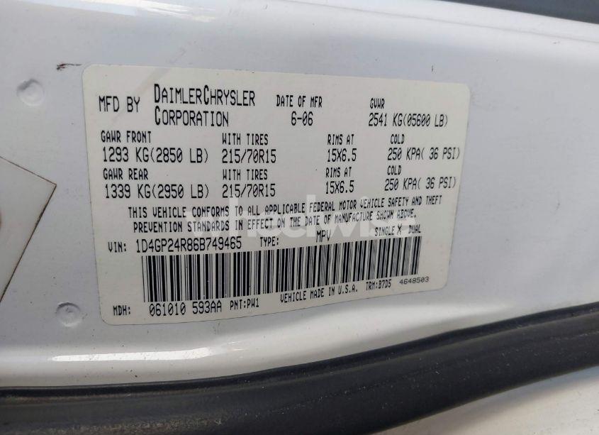 Photo 9 of 2006 Dodge Grand CARAVAN SE (VIN 1D4GP24R86B749465)