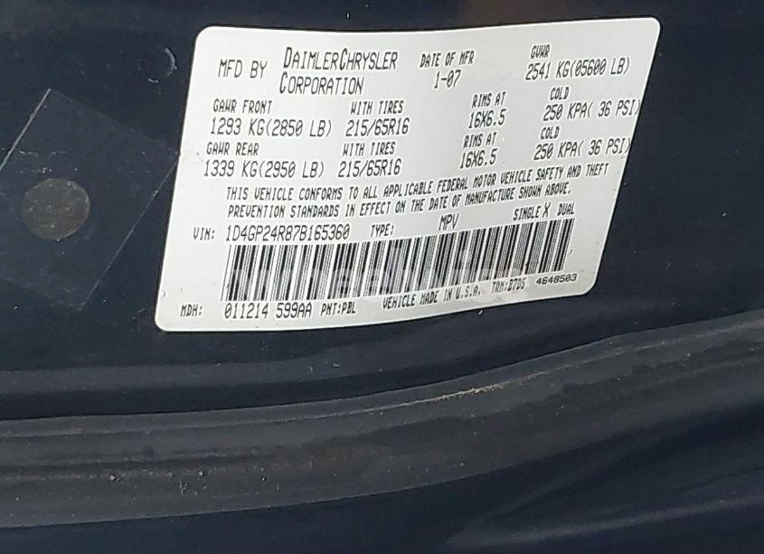 Photo 9 of 2007 Dodge Grand CARAVAN SE (VIN 1D4GP24R87B165360)