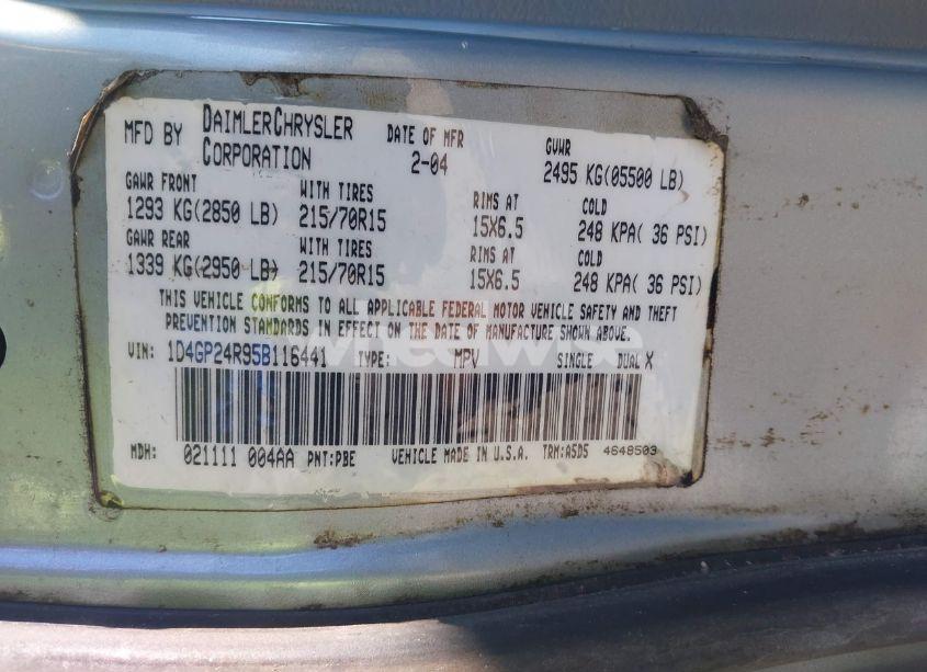 Photo 9 of 2005 Dodge Grand CARAVAN SE (VIN 1D4GP24R95B116441)