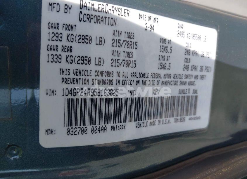 Photo 9 of 2005 Dodge Grand CARAVAN SE (VIN 1D4GP24R95B163825)