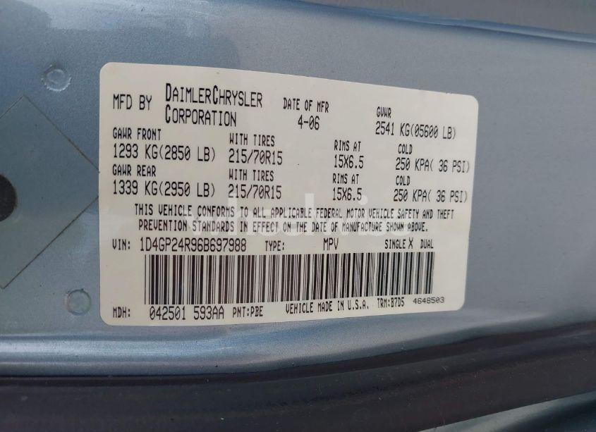 Photo 9 of 2006 Dodge Grand CARAVAN SE (VIN 1D4GP24R96B697988)