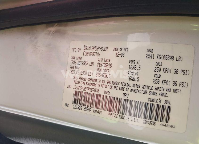 Photo 9 of 2007 Dodge Grand CARAVAN SE (VIN 1D4GP24R97B167070)