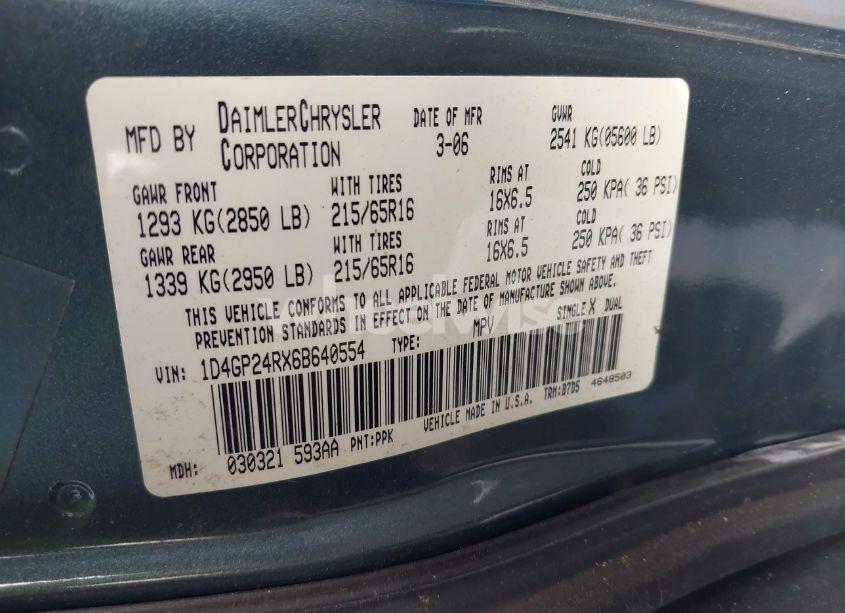 Photo 9 of 2006 Dodge Grand CARAVAN SE (VIN 1D4GP24RX6B640554)