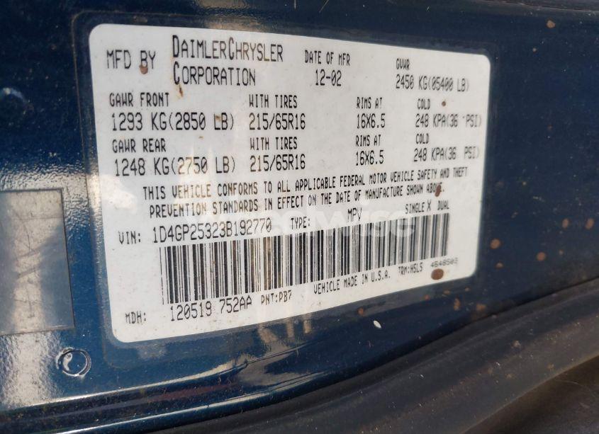 Photo 9 of 2003 Dodge Caravan SE (VIN 1D4GP25323B192770)