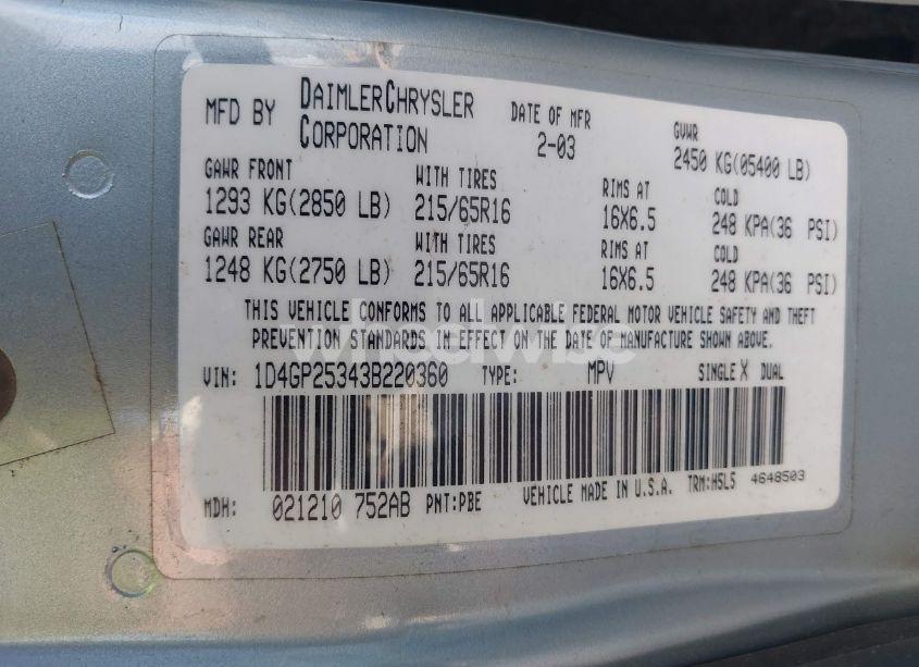 Photo 9 of 2003 Dodge Caravan SE (VIN 1D4GP25343B220360)