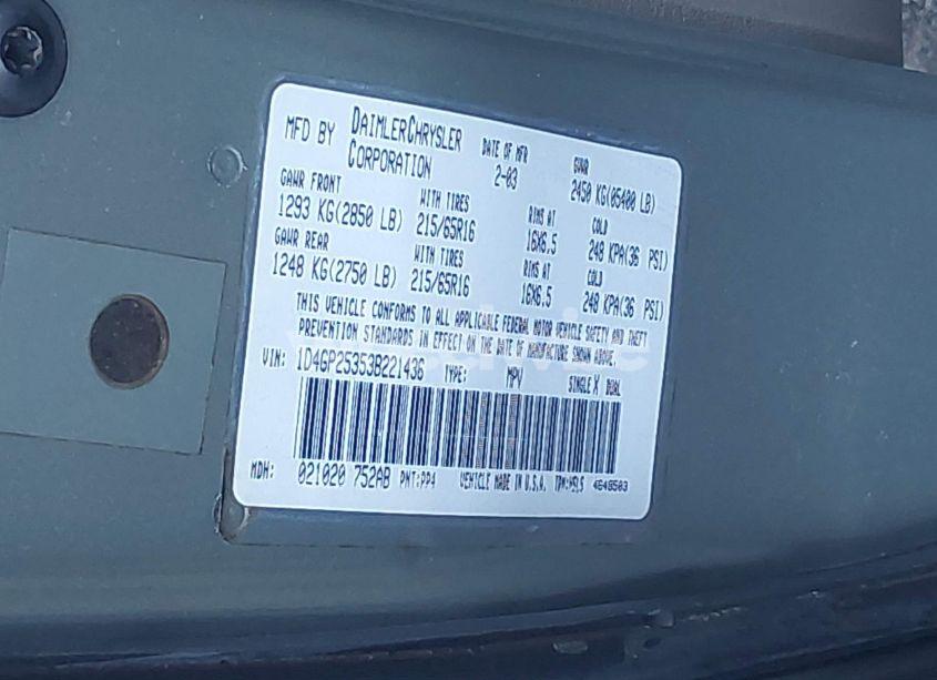 Photo 9 of 2003 Dodge Caravan SE (VIN 1D4GP25353B221436)