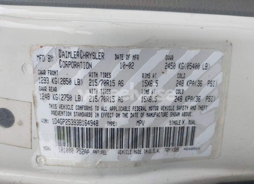 Photo 9 of 2003 Dodge Caravan SE (VIN 1D4GP25393B164948)