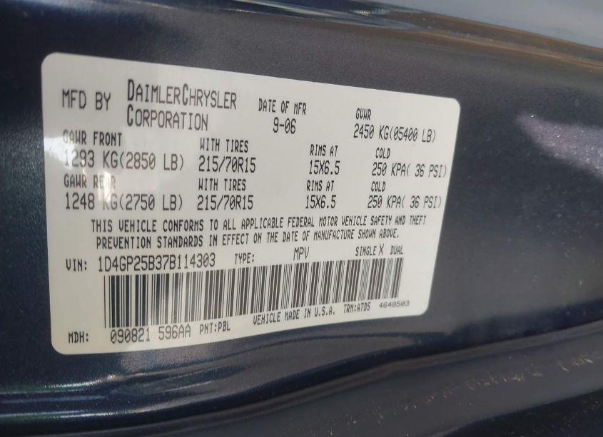 Photo 9 of 2007 Dodge Caravan SE (VIN 1D4GP25B37B114303)