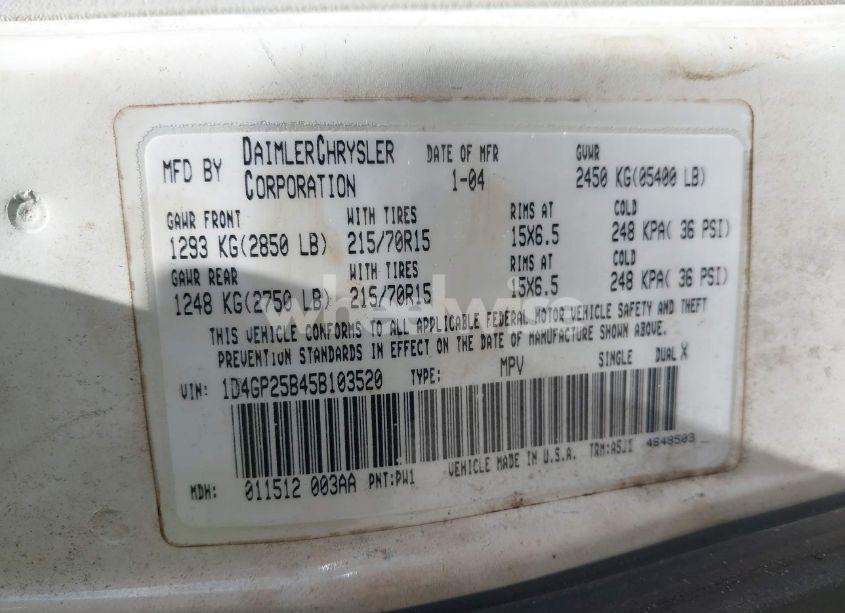 Photo 9 of 2005 Dodge Caravan SE (VIN 1D4GP25B45B103520)