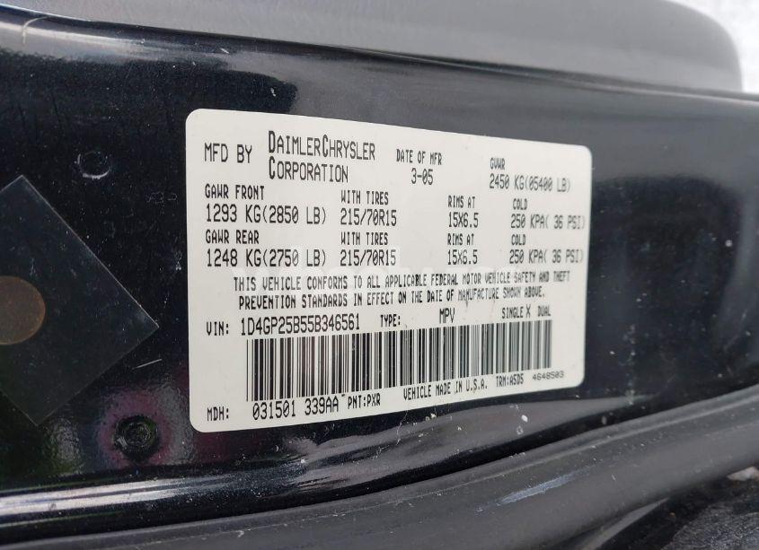 Photo 9 of 2005 Dodge Caravan SE (VIN 1D4GP25B55B346561)