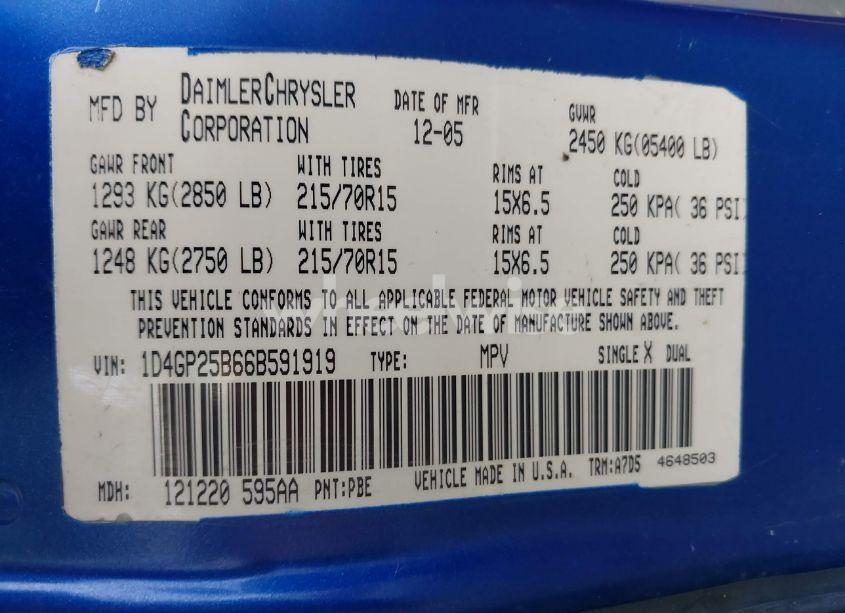 Photo 9 of 2006 Dodge Caravan SE (VIN 1D4GP25B66B591919)