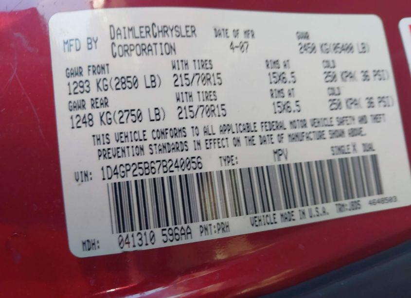 Photo 9 of 2007 Dodge Caravan SE (VIN 1D4GP25B67B240056)