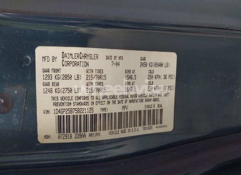 Photo 9 of 2005 Dodge Caravan SE (VIN 1D4GP25B75B221125)