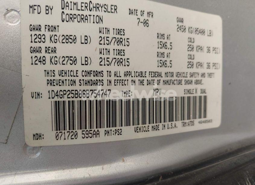 Photo 9 of 2006 Dodge Caravan SE (VIN 1D4GP25B86B754747)